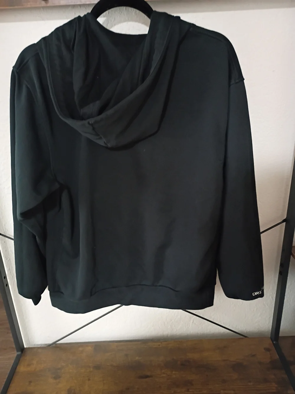 Nike Black Hoodie with White Swoosh and Cream Drawcords